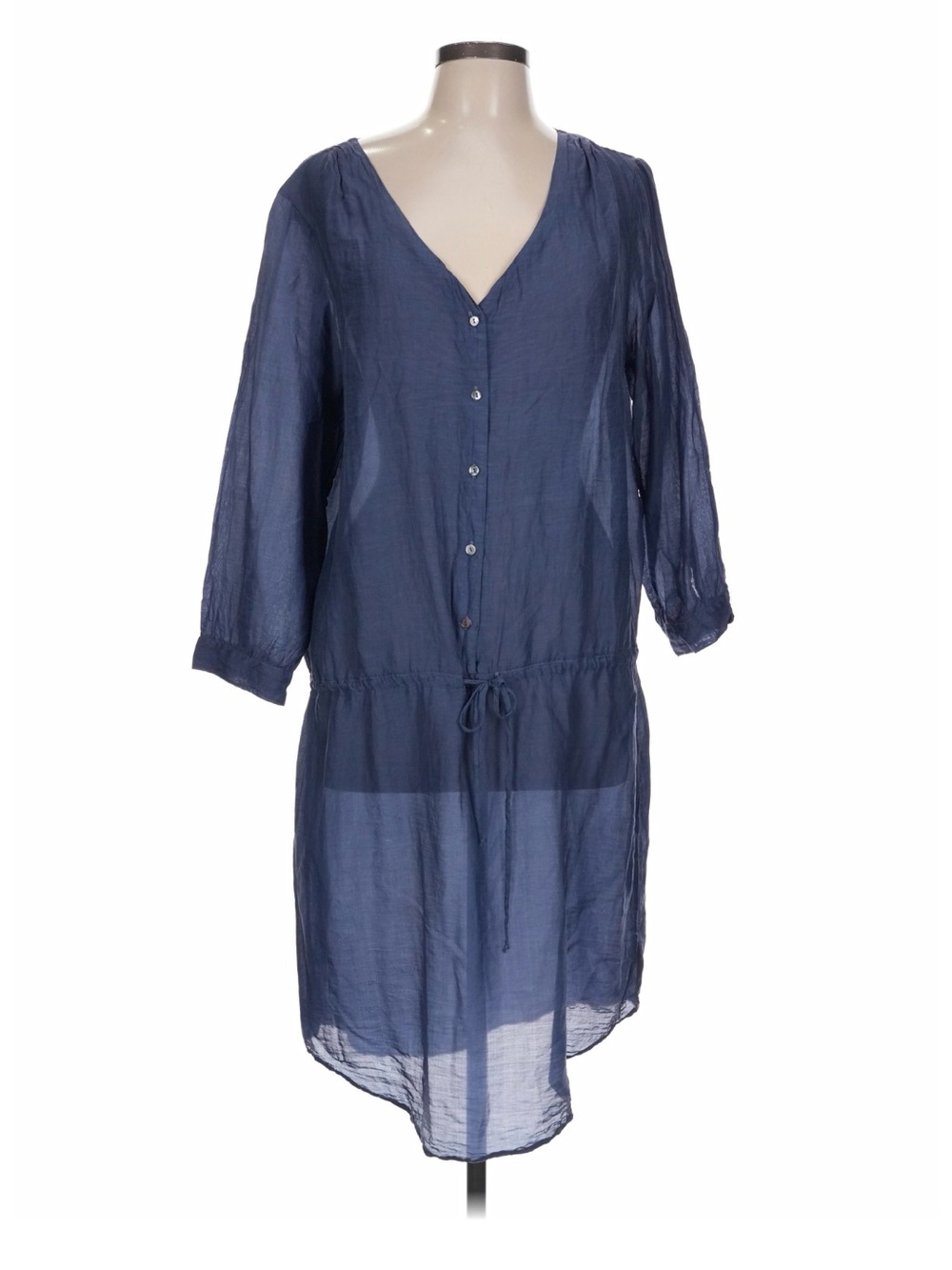 Velvet by Graham & Spencer Women's Blue Silk Cotton Voile Dress Size L